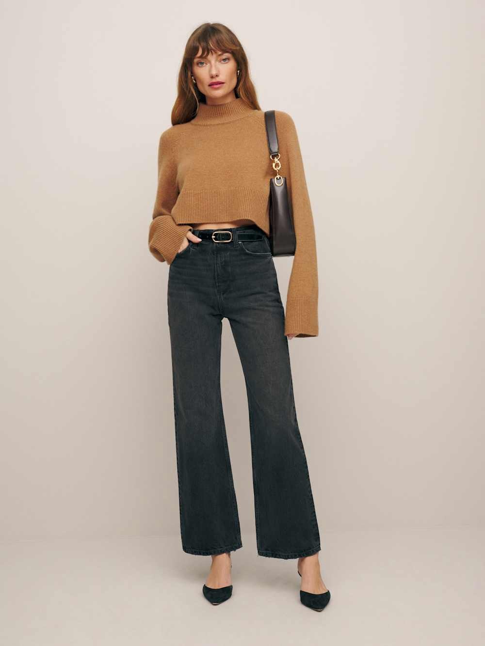 Reformation Washed Black High-Rise Wide Leg Jeans
